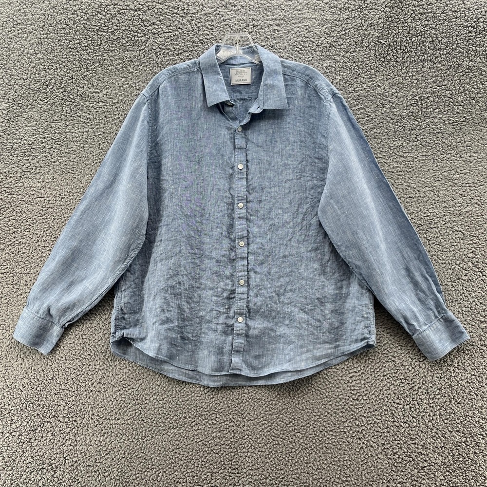 Baird McNutt Murano Shirt Mens XL Blue Linen Long Sleeve Relaxed Button Up